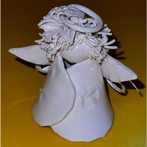 1995 HILL artist signed Angel ornament bell mini tree topper clay spaghetti ware